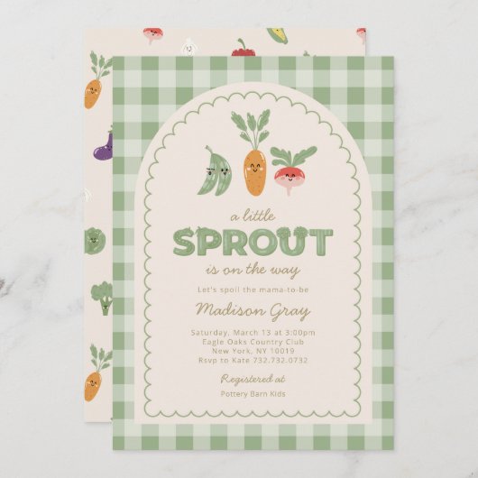 Green Gingham Little Sprout op de Weg Baby shower Kaart (Voorkant / Achterkant)