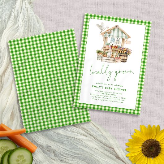 Green Gingham lokaal geteeld Baby shower Kaart