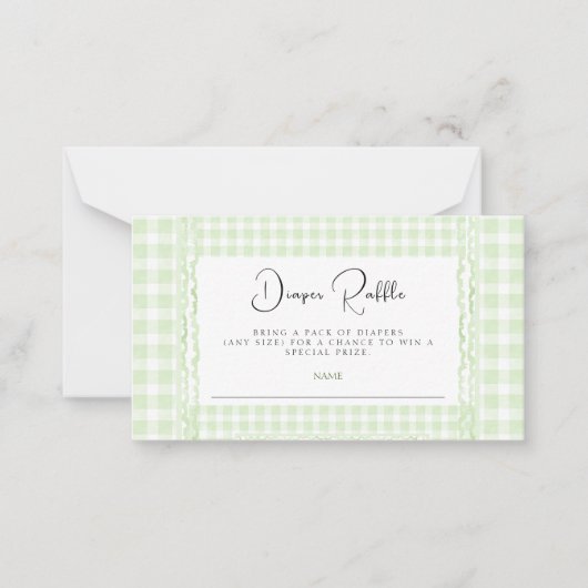 Green Gingham Luier Raffle Notitiekaartje (Voorkant)