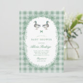 Green Gingham Mallard Duck Baby shower Invitation Kaart (Staand voorkant)