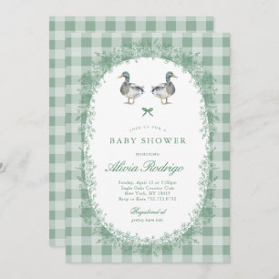 Green Gingham Mallard Duck Baby shower Invitation Kaart
