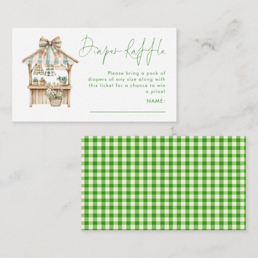 Green Gingham Market Luier Raffle Baby shower Informatiekaartje (Voorkant / Achterkant)
