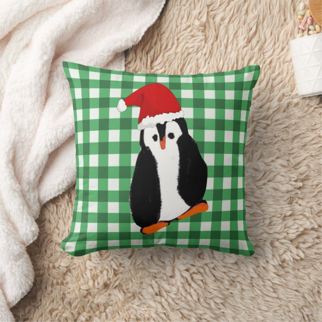 Green Gingham met Kerstmis Penguin en Greeting Kussen (Deken)