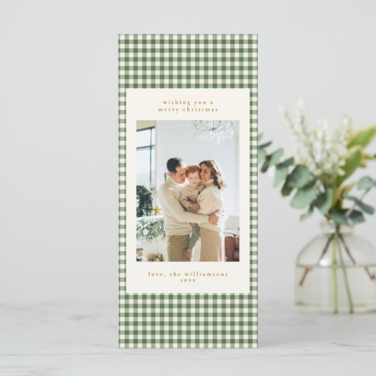 Green Gingham Modern Merry Christmas Tall Card (Staand voorkant)