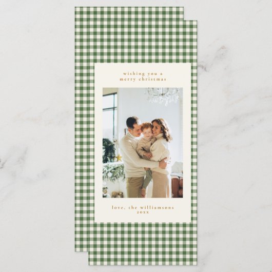 Green Gingham Modern Merry Christmas Tall Card (Voorkant / Achterkant)