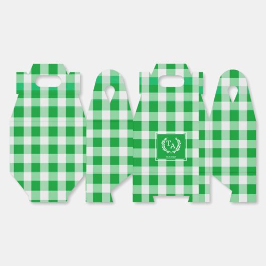 Green Gingham Monogram Crest Bedankdoosjes (Ongevouwen)