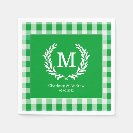 Green Gingham Monogram Crest Custom Servet (Voorkant)