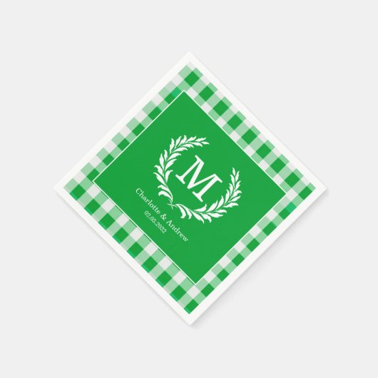 Green Gingham Monogram Crest Custom Servet (Hoek)