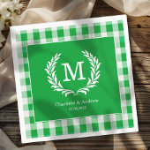 Green Gingham Monogram Crest Custom Servet