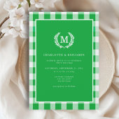 Green Gingham Monogram Crest Kaart