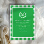 Green Gingham Monogram Crest Kaart