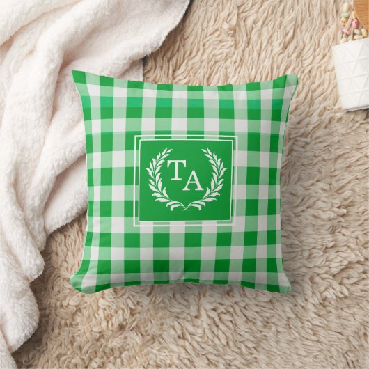 Green Gingham Monogram Crest Kussen (Deken)
