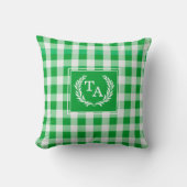 Green Gingham Monogram Crest Kussen (Voorkant)