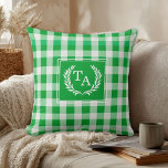 Green Gingham Monogram Crest Kussen<br><div class="desc">Elegant & Rustiek Green Gingham Monogram Crest Sierkussen.</div>