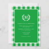 Green Gingham Monogram Crest QR-code Kaart (Voorkant)
