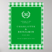 Green Gingham Monogram Crest Wedding Welkom Poster (Voorkant)