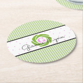 Green Gingham Monogram Ronde Kartonnen Onderzetter (Gebogen)