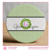 Green Gingham Monogram Ronde Kartonnen Onderzetter