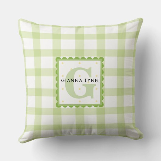 Green Gingham Monogrammed Kussen (Achterkant)