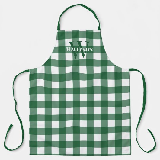 Green Gingham Name & Initiaal Schort (Voorkant)