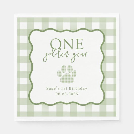 Green Gingham One Golden Year Boys First Birthday Servet (Voorkant)