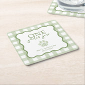 Green Gingham One Golden Year First Birthday Kartonnen Onderzetters (Schuin)