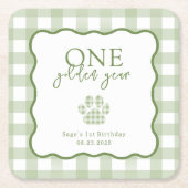 Green Gingham One Golden Year First Birthday Kartonnen Onderzetters (Voorkant)