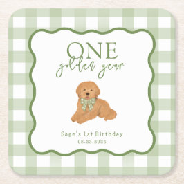 Green Gingham One Golden Year First Birthday Kartonnen Onderzetters