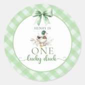 Green Gingham One Lucky Duck 1st Birthday Sticker (Voorkant)