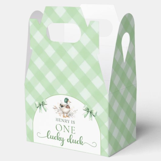 Green Gingham One Lucky Duck Verjaardagsgunstbox Bedankdoosjes (Geopend)