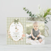 Green Gingham One Silly Goose 1st Birthday Photo Kaart (Staand voorkant)