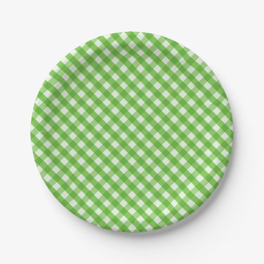 Green Gingham Papieren Bordje (Voorkant)