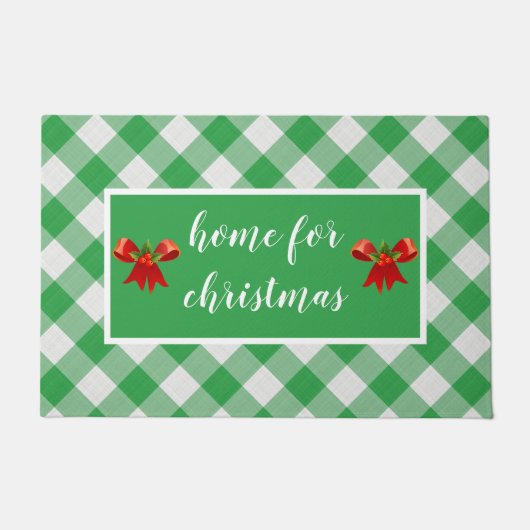 Green Gingham Pattern Home voor Kerstmis Aangepast Deurmat (Voorkant)