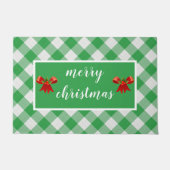 Green Gingham Pattern Merry kerst Custom Deurmat (Voorkant)