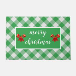 Green Gingham Pattern Merry kerst Custom Deurmat