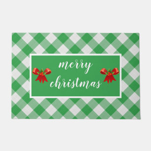 Green Gingham Pattern Merry kerst Custom Deurmat