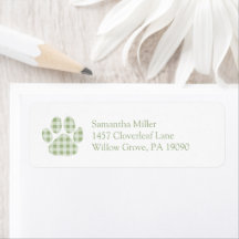 Green Gingham Paw Print Retouradres Label