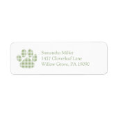 Green Gingham Paw Print Retouradres Label (Voorkant)