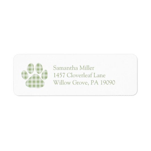 Green Gingham Paw Print Retouradres Label (Voorkant)