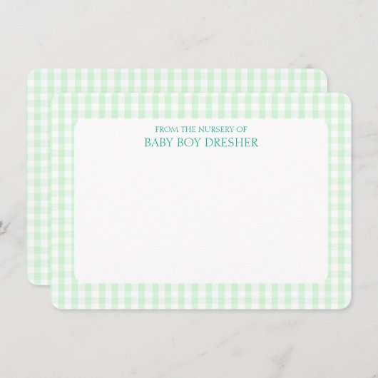 Green Gingham Personalized Notitiekaartje (Voorkant / Achterkant)