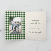 Green Gingham Plaid 2 Photo Christmas Feestdagen Kaart (Binnen)