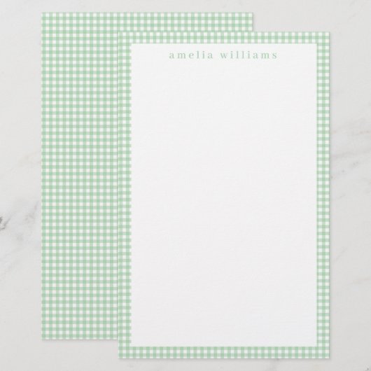 Green Gingham Plaid Briefpapier (Voorkant / Achterkant)
