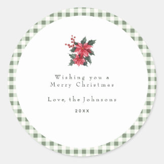 Green Gingham Plaid Custom Christmas Ronde Sticker