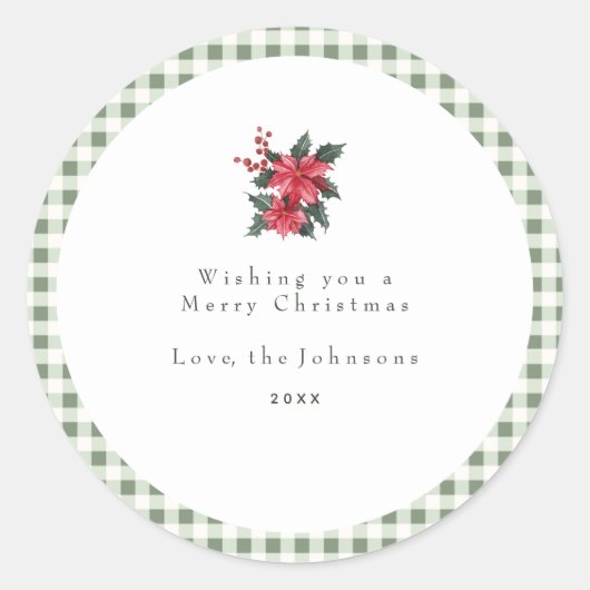 Green Gingham Plaid Custom Christmas Ronde Sticker (Voorkant)