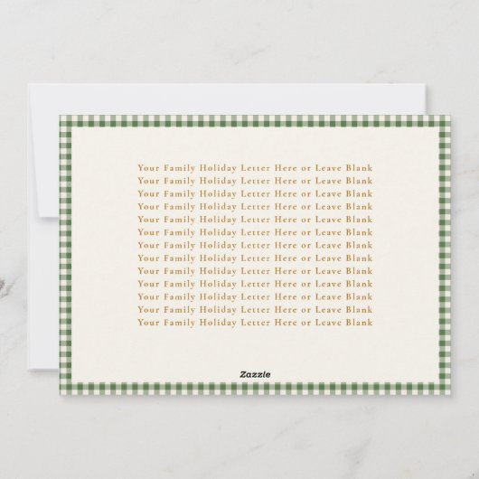 Green Gingham Plaid Custom Fotobrief Kerstmis Feestdagenkaart (Achterkant)