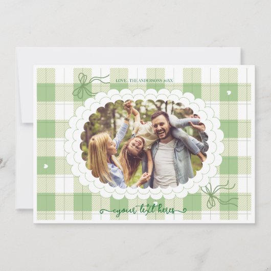 Green Gingham Plaid Custom Photo Holiday Kaart (Voorkant)