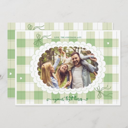 Green Gingham Plaid Custom Photo Holiday Kaart (Voorkant / Achterkant)