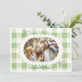 Green Gingham Plaid Custom Photo Holiday Kaart (Staand voorkant)
