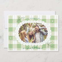 Green Gingham Plaid Custom Photo Holiday Kaart