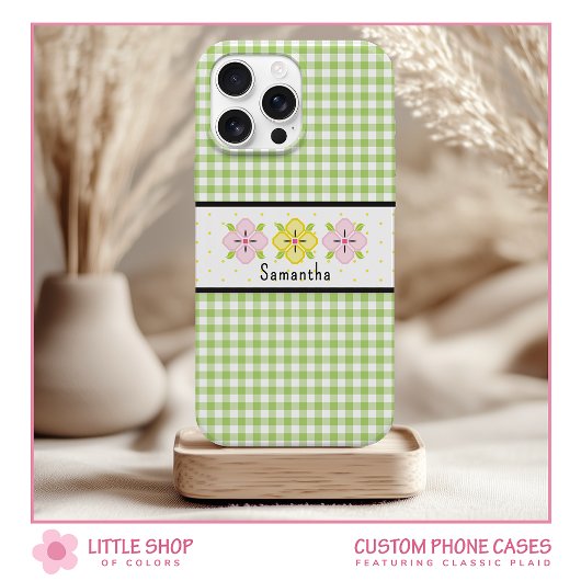 Green Gingham Plaid Floral Monogram Case-Mate iPhone Case